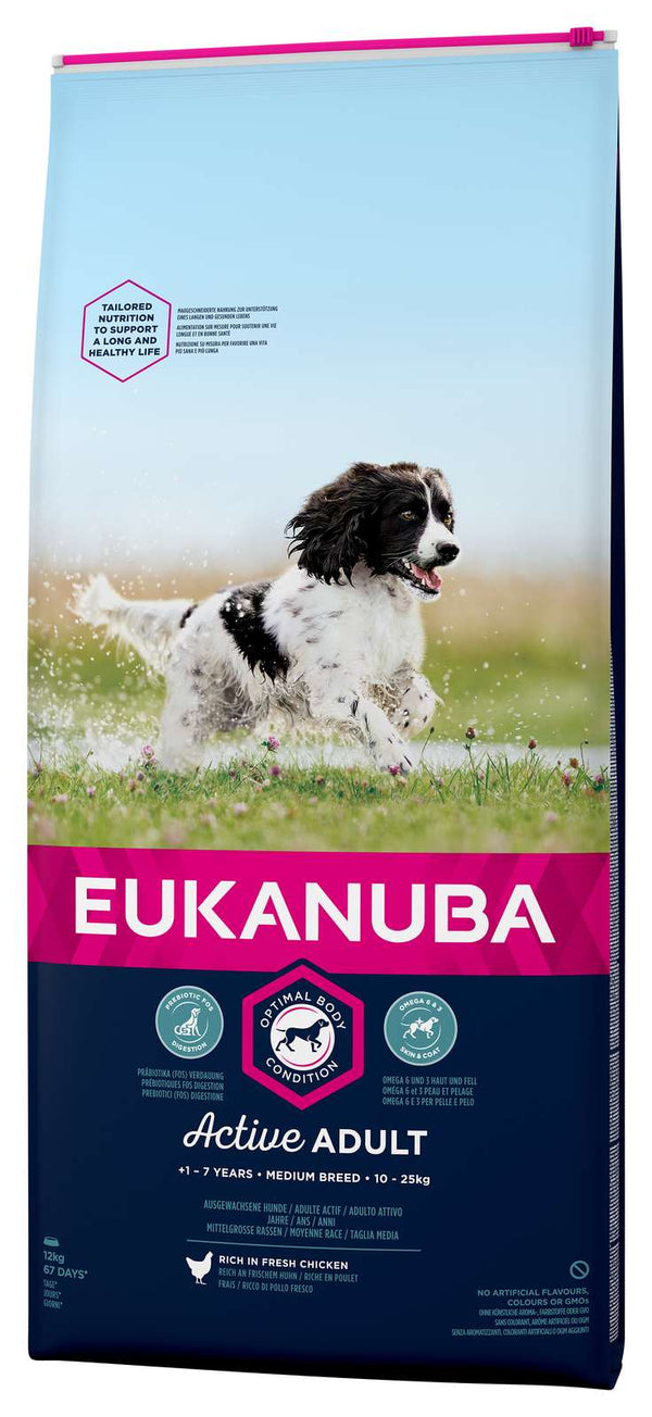 Eukanuba adult medium Kylling & Ris 12kg, til hunde 10-25kg