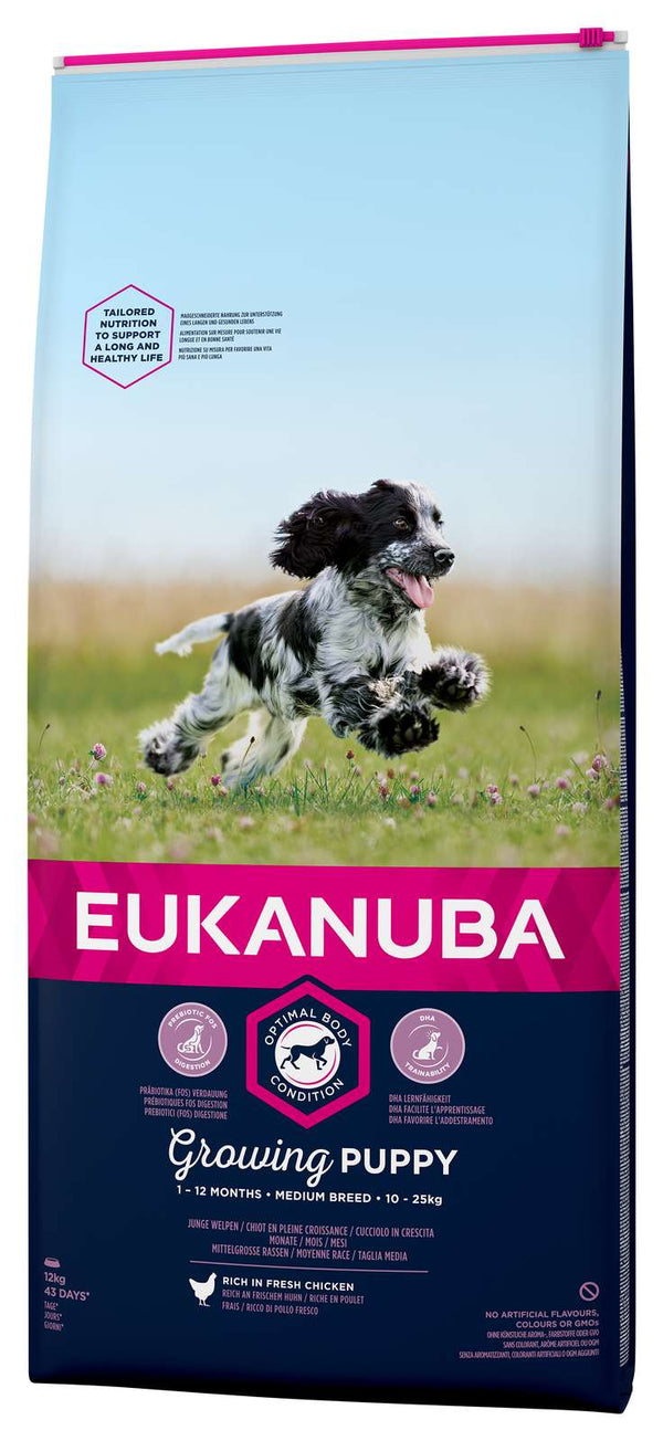 Eukanuba puppy M kylling & ris 12kg, til voksenvægt 10-25kg