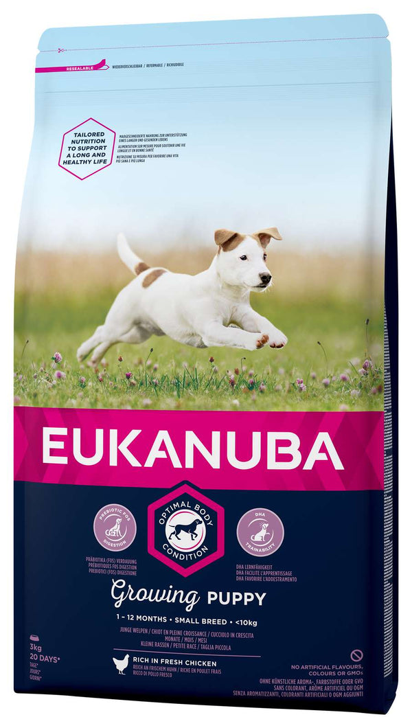 Eukanuba puppy small kylling & ris 3kg, voksenvægt 0-10kg