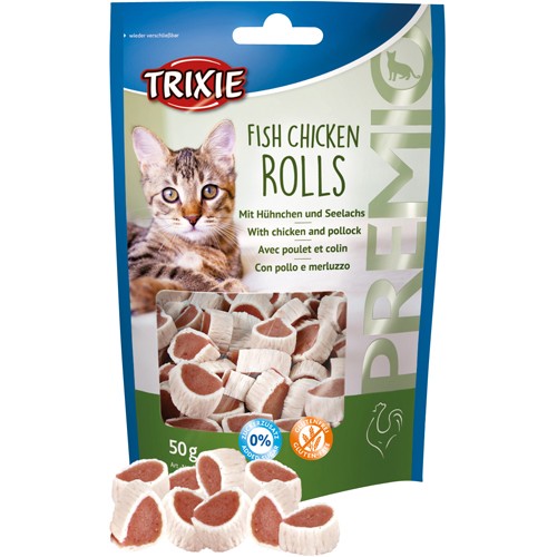 Trixie premio chicken rolls med kylling og laks 50g kattegodbid