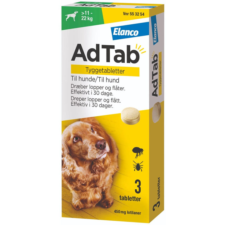 AdTab hund 11–22 kg 450 mg – loppe- og flåtbehandling