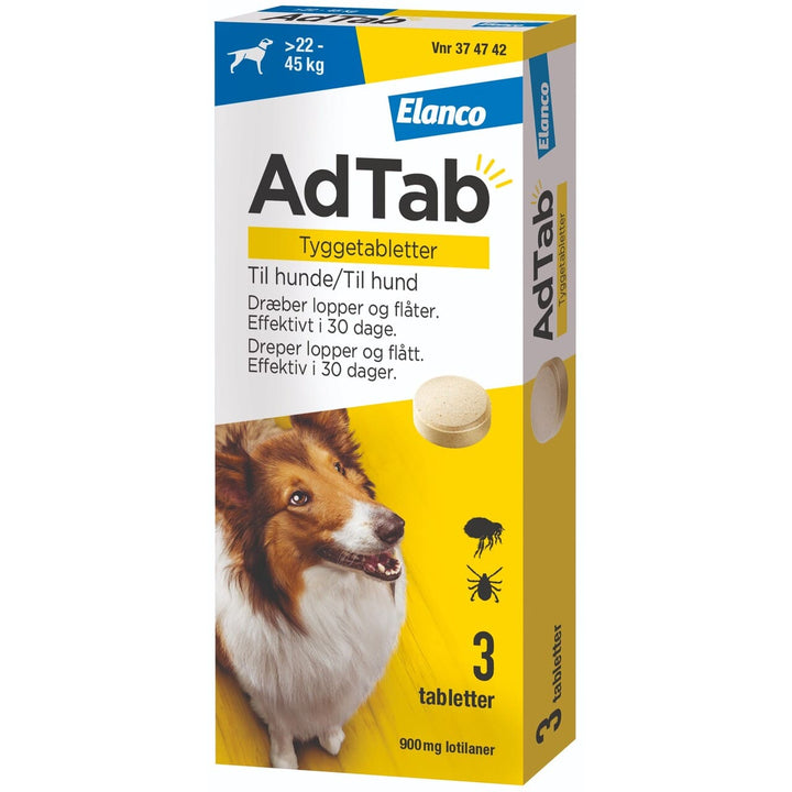 AdTab hund 22–45 kg 900 mg – loppe- og flåtbehandling