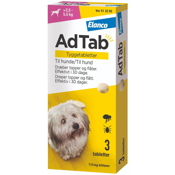 AdTab til hunde 2,5–5,5 kg 112 mg – loppe- og flåtbeskyttelse