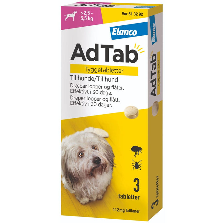 AdTab til hunde 2,5–5,5 kg 112 mg – loppe- og flåtbeskyttelse