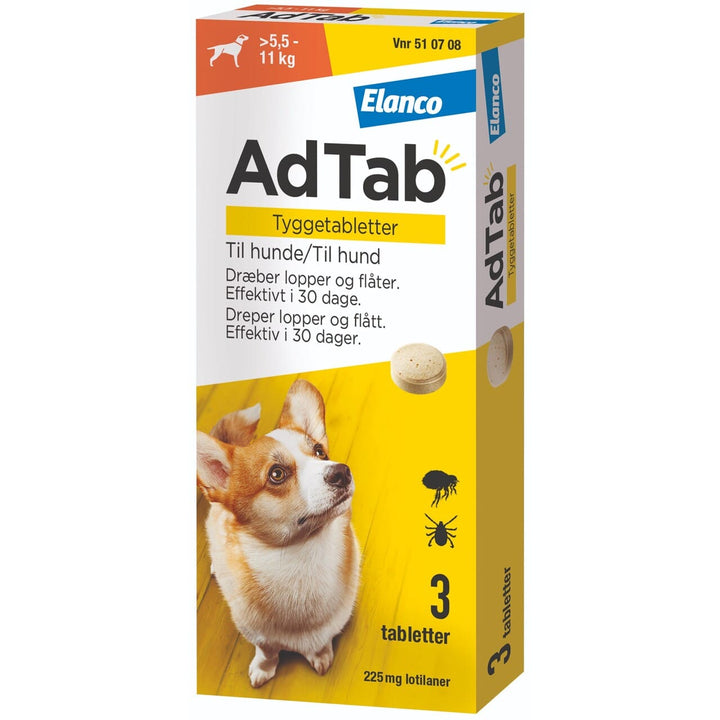 AdTab til hunde 5,5–11 kg 225 mg – loppe- og flåtbehandling