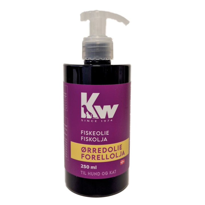 KW Ørredolie 250 ml – Dansk omega-3 fiskeolie til hund og kat