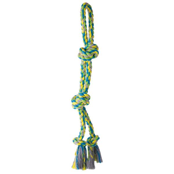 KW multifarvet dobbeltreb 4 knuder 50 cm – robust hundelegetøj