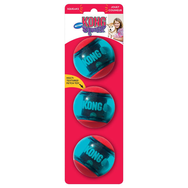 Kong squeezz actionball rød 3stk 6cm