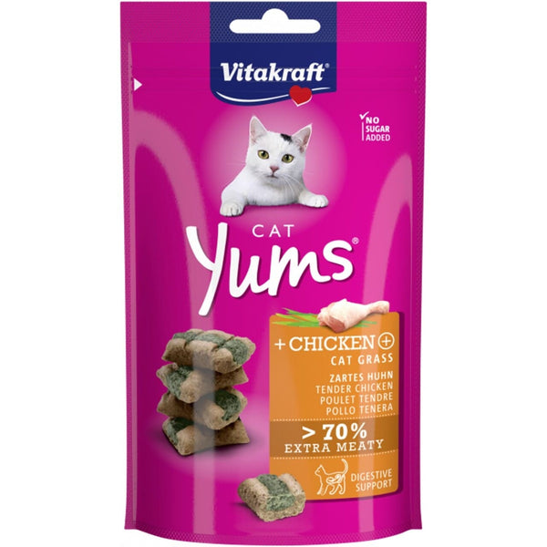 Vitakraft Cat Yums Kylling & Kattegræs 40g – Kattesnack