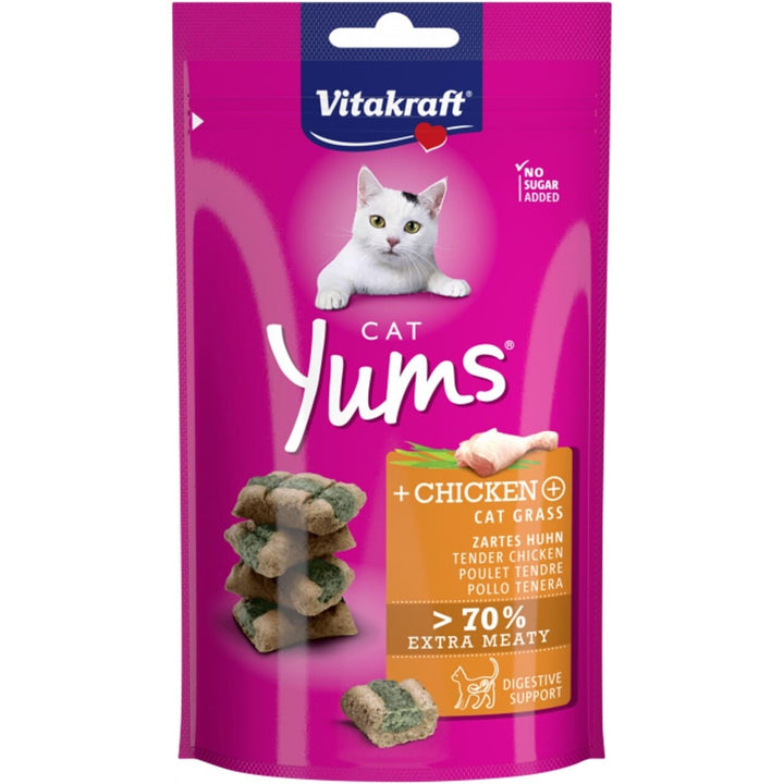 Vitakraft Cat Yums Kylling & Kattegræs 40g – Kattesnack