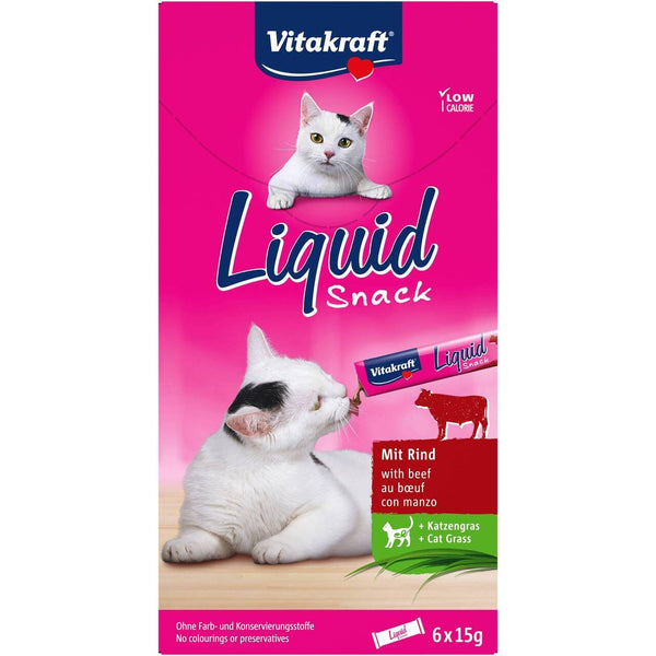 Vitakraft Liquid Snack med okse, inulin og kattegræs 6x15g