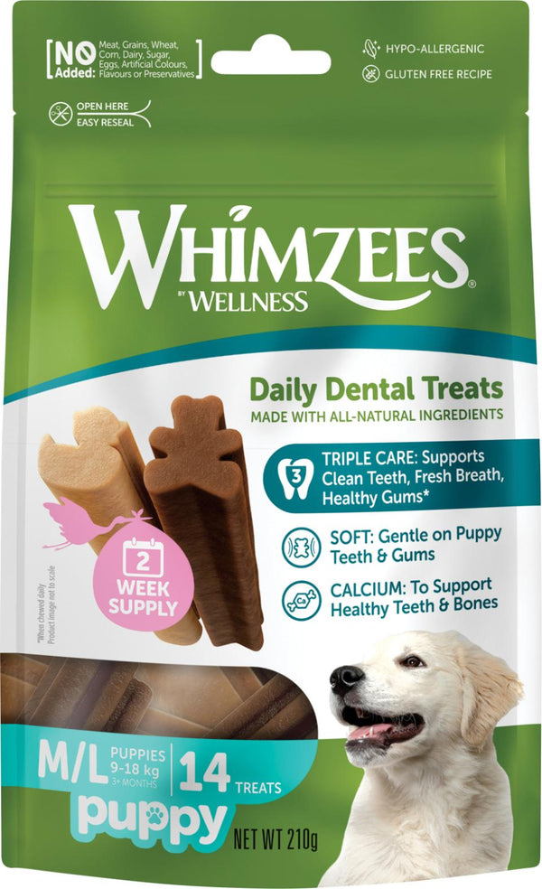 Whimzees Puppy Chew M/L til store hvalpe, pose m/14stk