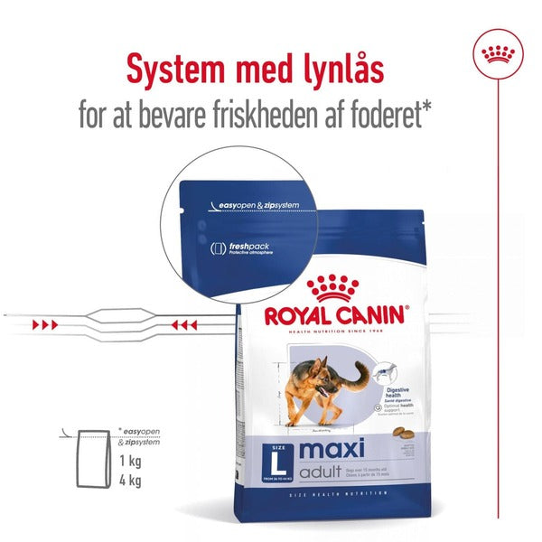 Royal Canin Maxi Adult 10kg, til hunde 25-45kg Med lynlås