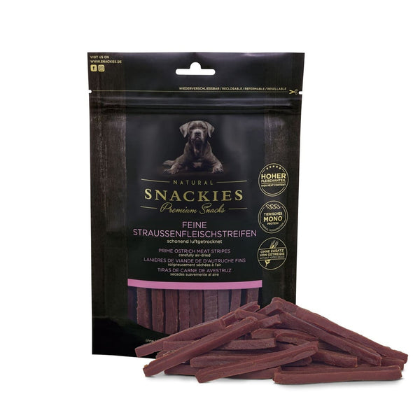 Snackies Fine Strudsekødstrimler 150 g – naturlige hundesnacks