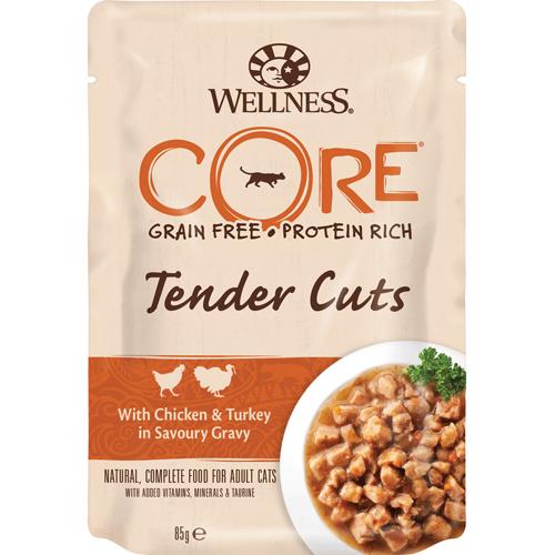 Wellness CORE Tender Cuts med kylling og kalkun, Vådfoder Pouch 85gr