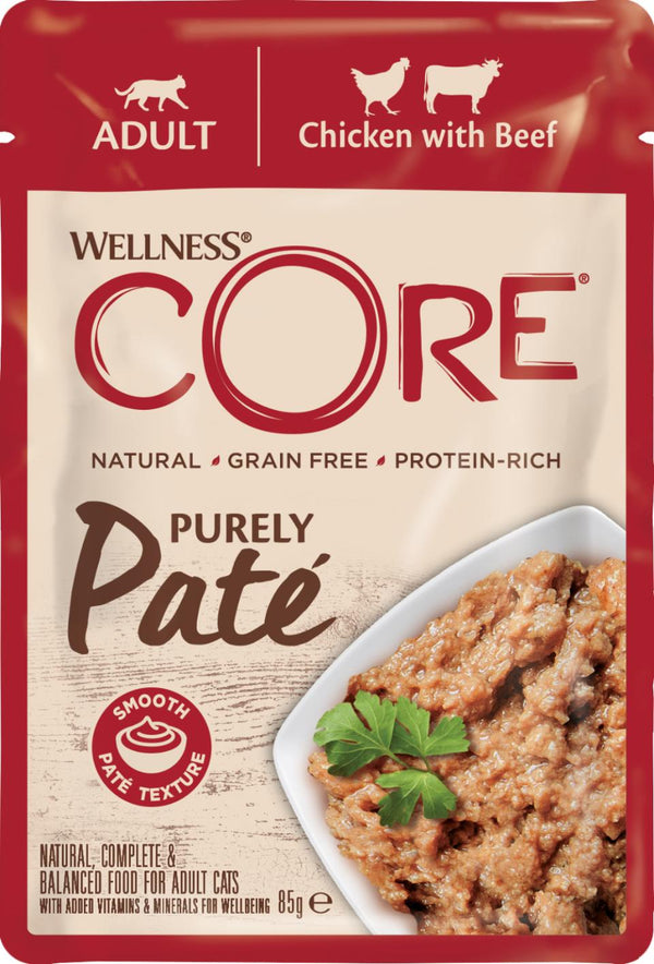 Core Wellness Purely Pate med kylling og oksekød til voksne katte, 85gr