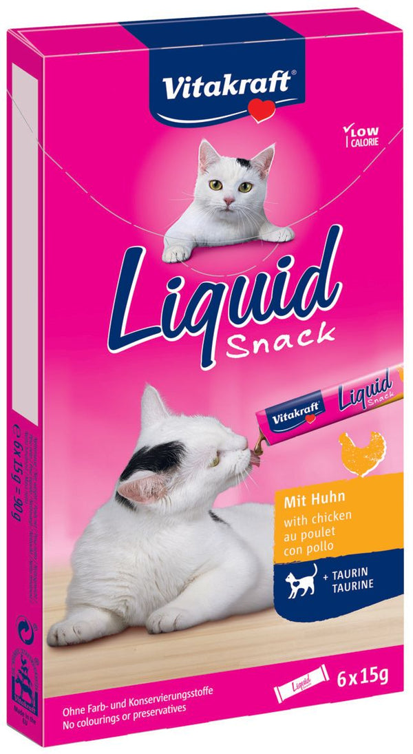 Vitakraft Liquid Snack med fjerkræ og taurin, 6x15g kattegodbid