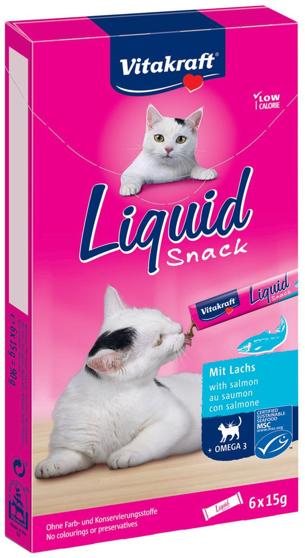 Vitakraft Liquid Snack med laks og omega-3, 6x15g Kattegodbidder