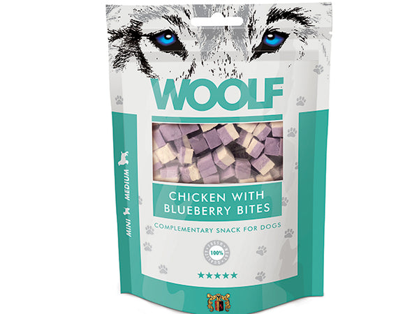 Woolf Kyllinge Bites med Blåbær  100g Hundegodbidder