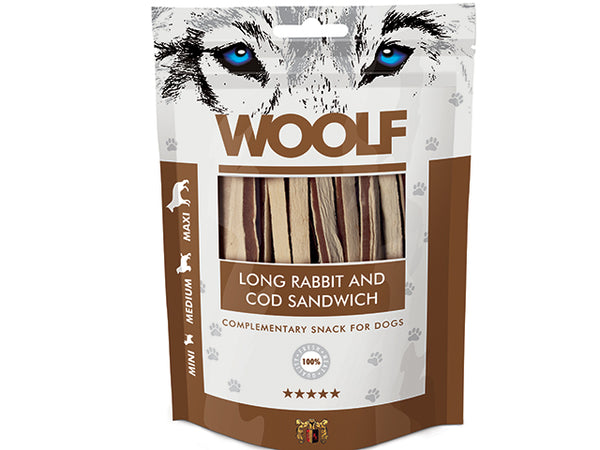 Woolf Lang Sandwich med Kanin og Torsk 100g Hundegodbidder
