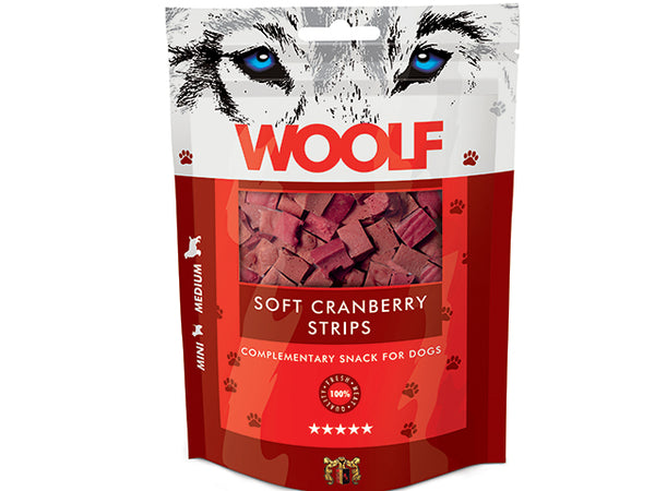 Woolf Strips med Kylling og Tranebær 100g Hundegodbidder
